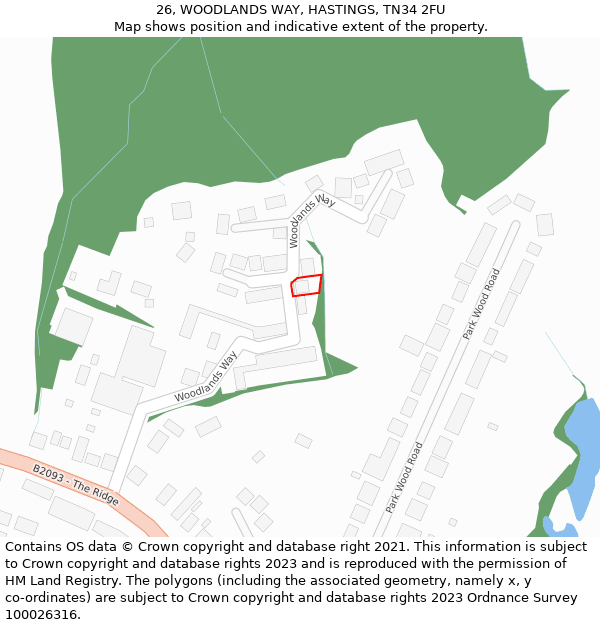 26, WOODLANDS WAY, HASTINGS, TN34 2FU: Location map and indicative extent of plot