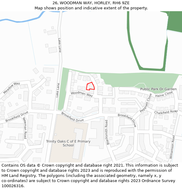 26, WOODMAN WAY, HORLEY, RH6 9ZE: Location map and indicative extent of plot