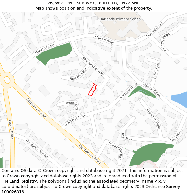 26, WOODPECKER WAY, UCKFIELD, TN22 5NE: Location map and indicative extent of plot