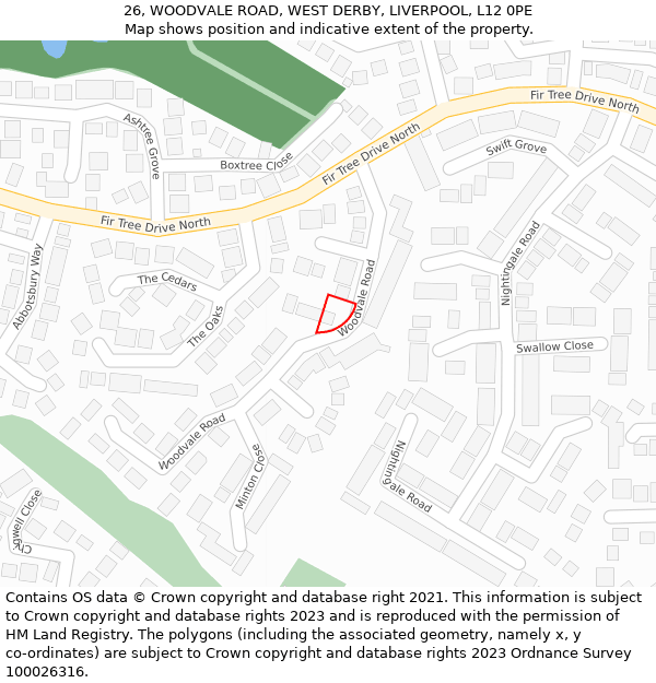 26, WOODVALE ROAD, WEST DERBY, LIVERPOOL, L12 0PE: Location map and indicative extent of plot