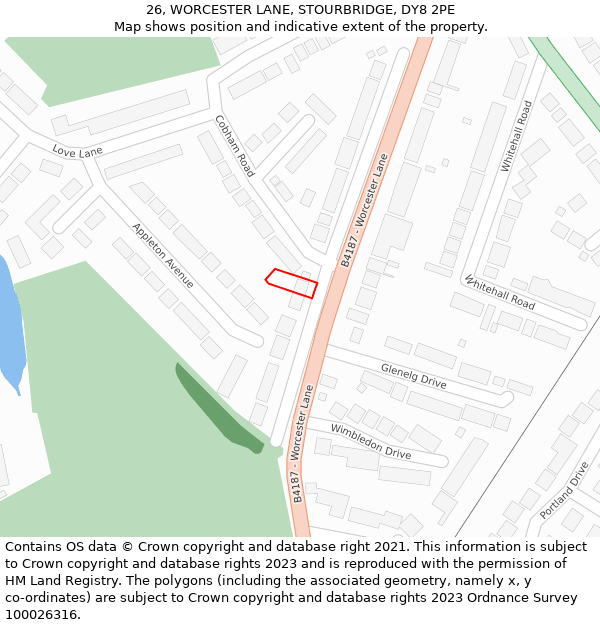 26, WORCESTER LANE, STOURBRIDGE, DY8 2PE: Location map and indicative extent of plot