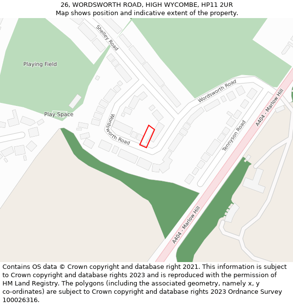 26, WORDSWORTH ROAD, HIGH WYCOMBE, HP11 2UR: Location map and indicative extent of plot