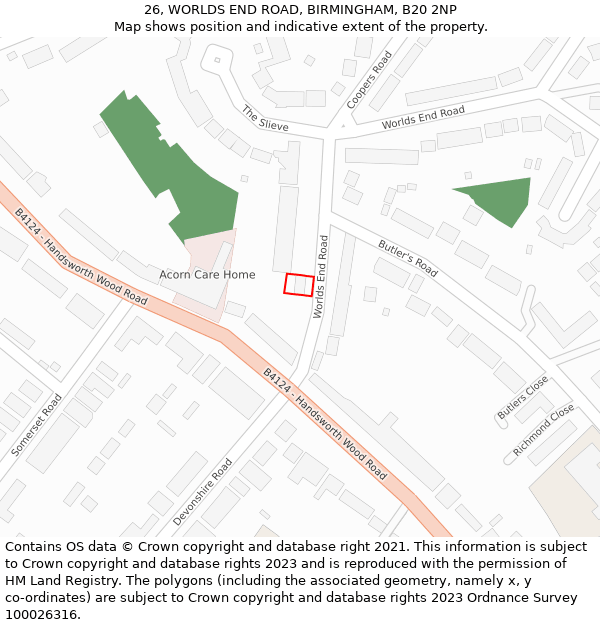 26, WORLDS END ROAD, BIRMINGHAM, B20 2NP: Location map and indicative extent of plot