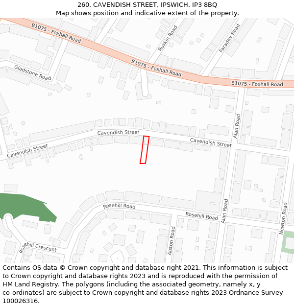 260, CAVENDISH STREET, IPSWICH, IP3 8BQ: Location map and indicative extent of plot
