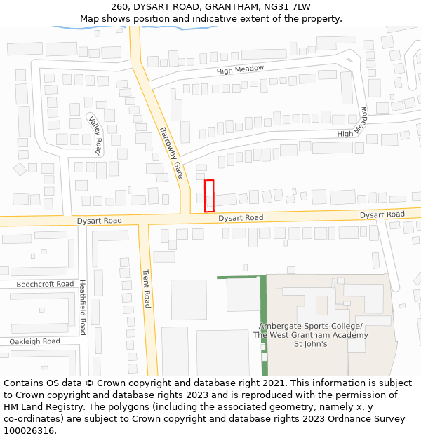 260, DYSART ROAD, GRANTHAM, NG31 7LW: Location map and indicative extent of plot