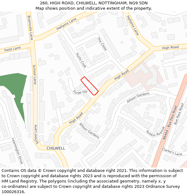 260, HIGH ROAD, CHILWELL, NOTTINGHAM, NG9 5DN: Location map and indicative extent of plot