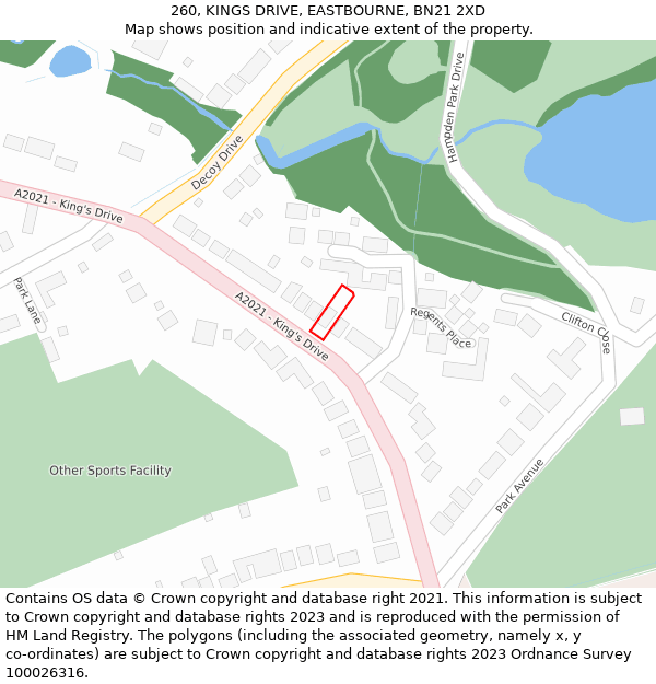 260, KINGS DRIVE, EASTBOURNE, BN21 2XD: Location map and indicative extent of plot