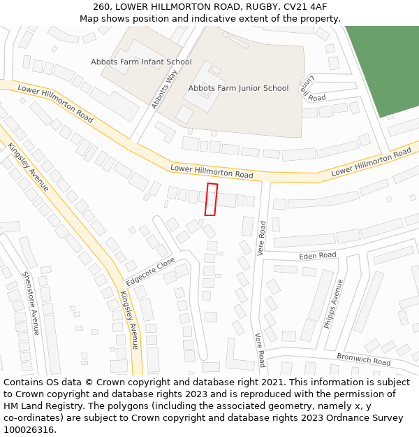 260, LOWER HILLMORTON ROAD, RUGBY, CV21 4AF: Location map and indicative extent of plot