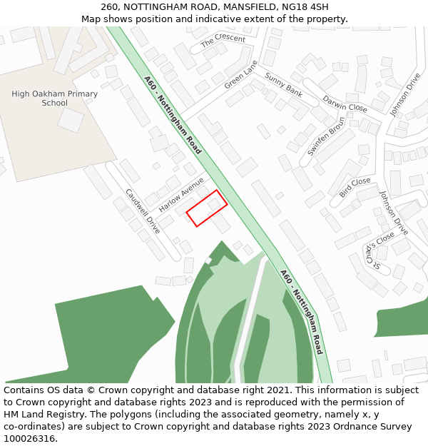 260, NOTTINGHAM ROAD, MANSFIELD, NG18 4SH: Location map and indicative extent of plot