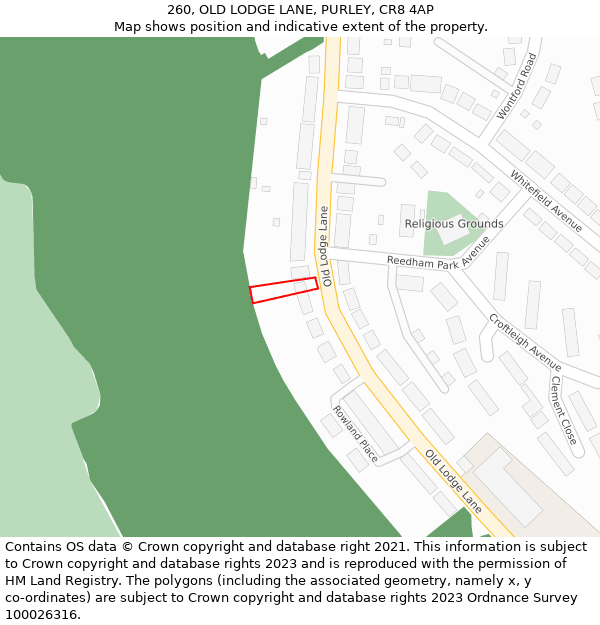 260, OLD LODGE LANE, PURLEY, CR8 4AP: Location map and indicative extent of plot