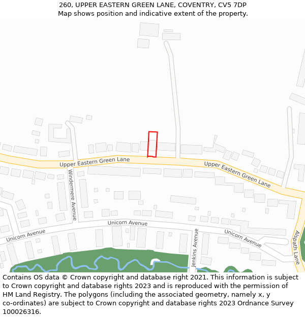 260, UPPER EASTERN GREEN LANE, COVENTRY, CV5 7DP: Location map and indicative extent of plot