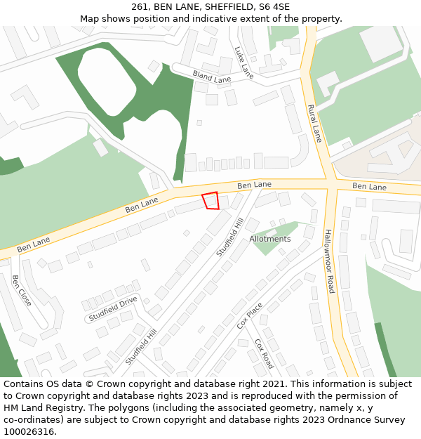 261, BEN LANE, SHEFFIELD, S6 4SE: Location map and indicative extent of plot