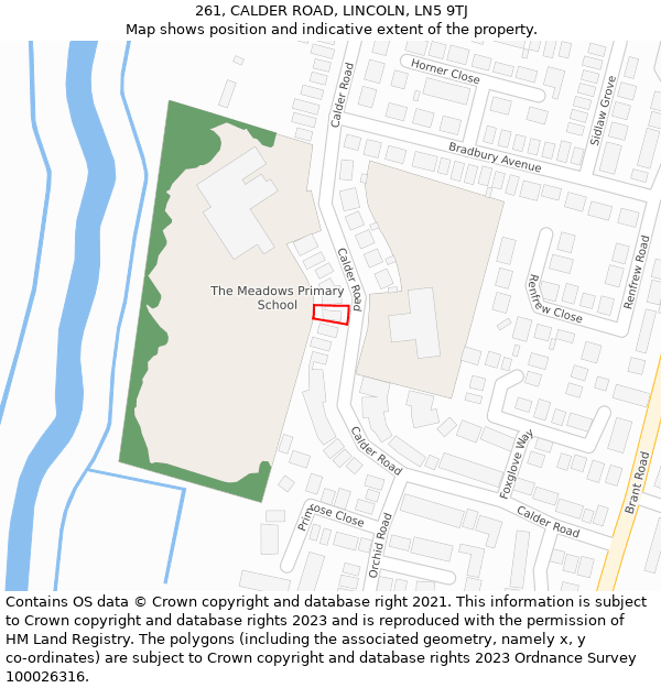 261, CALDER ROAD, LINCOLN, LN5 9TJ: Location map and indicative extent of plot