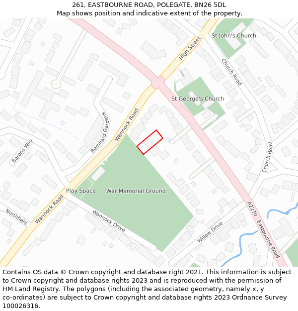 261, EASTBOURNE ROAD, POLEGATE, BN26 5DL: Location map and indicative extent of plot