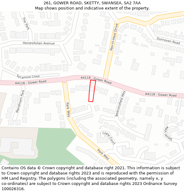 261, GOWER ROAD, SKETTY, SWANSEA, SA2 7AA: Location map and indicative extent of plot