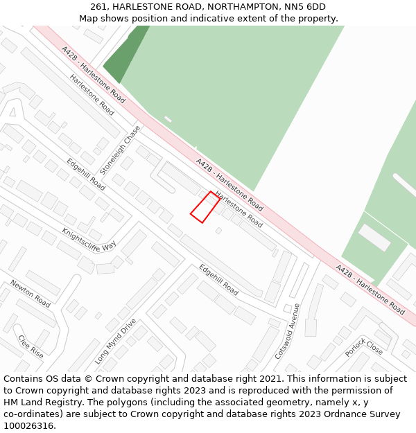 261, HARLESTONE ROAD, NORTHAMPTON, NN5 6DD: Location map and indicative extent of plot