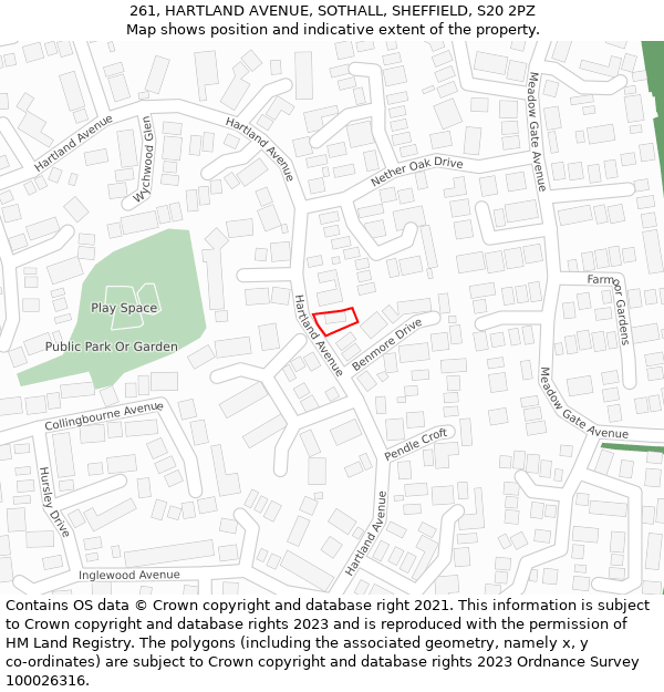 261, HARTLAND AVENUE, SOTHALL, SHEFFIELD, S20 2PZ: Location map and indicative extent of plot