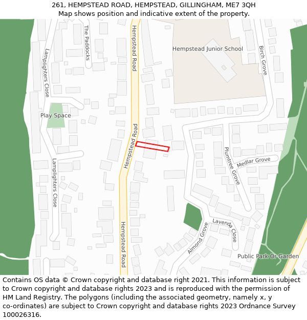 261, HEMPSTEAD ROAD, HEMPSTEAD, GILLINGHAM, ME7 3QH: Location map and indicative extent of plot