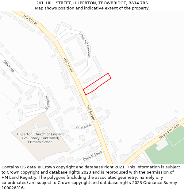 261, HILL STREET, HILPERTON, TROWBRIDGE, BA14 7RS: Location map and indicative extent of plot