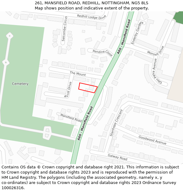 261, MANSFIELD ROAD, REDHILL, NOTTINGHAM, NG5 8LS: Location map and indicative extent of plot