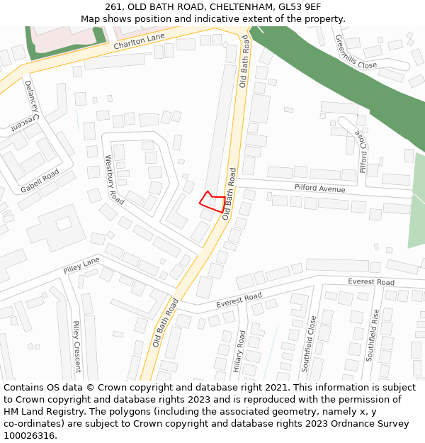261, OLD BATH ROAD, CHELTENHAM, GL53 9EF: Location map and indicative extent of plot