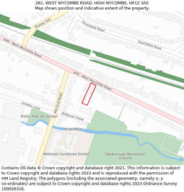 261, WEST WYCOMBE ROAD, HIGH WYCOMBE, HP12 3AS: Location map and indicative extent of plot