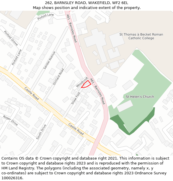 262, BARNSLEY ROAD, WAKEFIELD, WF2 6EL: Location map and indicative extent of plot