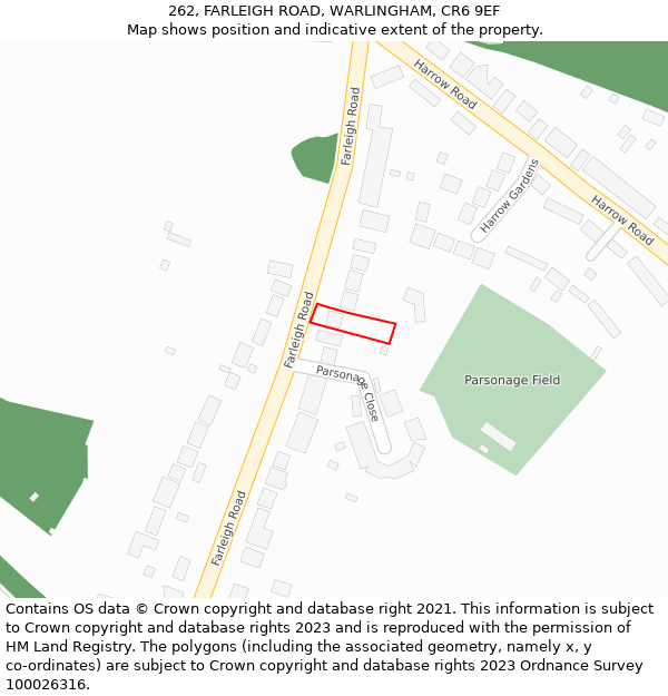 262, FARLEIGH ROAD, WARLINGHAM, CR6 9EF: Location map and indicative extent of plot