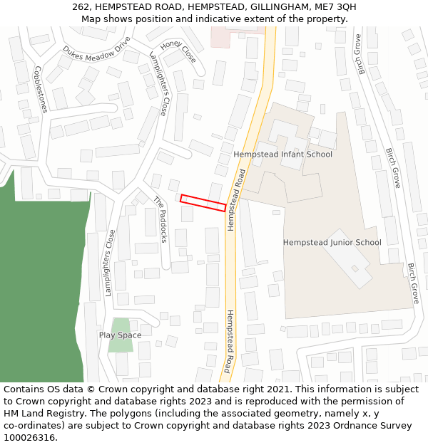 262, HEMPSTEAD ROAD, HEMPSTEAD, GILLINGHAM, ME7 3QH: Location map and indicative extent of plot