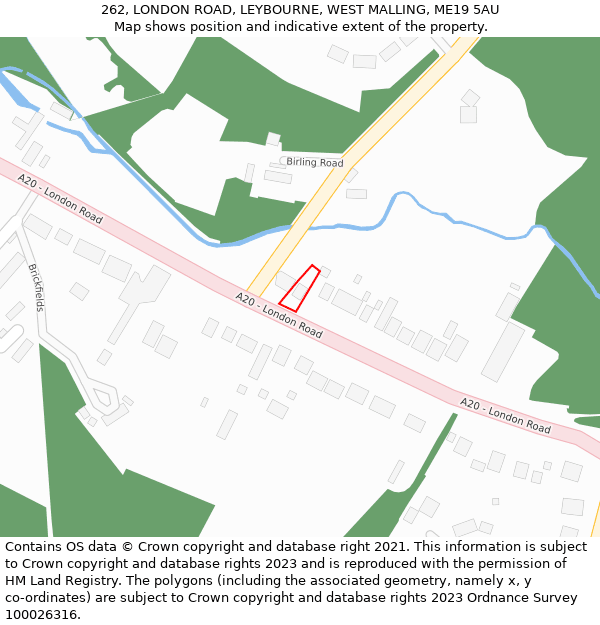 262, LONDON ROAD, LEYBOURNE, WEST MALLING, ME19 5AU: Location map and indicative extent of plot