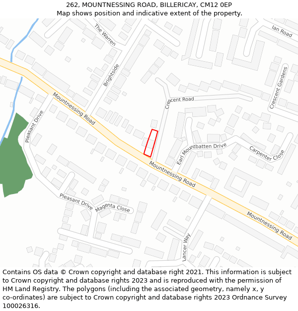 262, MOUNTNESSING ROAD, BILLERICAY, CM12 0EP: Location map and indicative extent of plot
