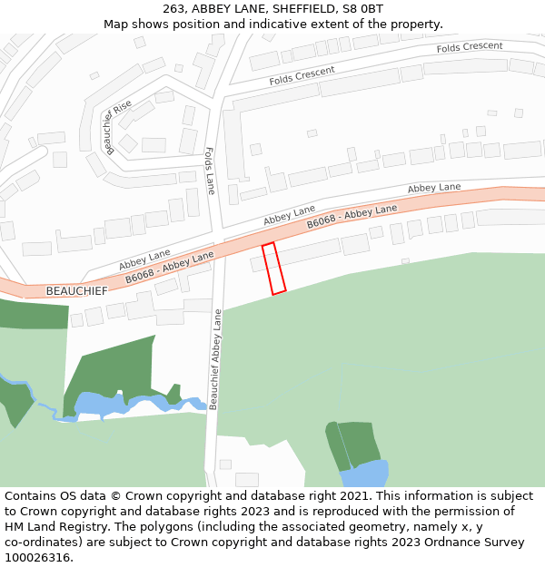 263, ABBEY LANE, SHEFFIELD, S8 0BT: Location map and indicative extent of plot