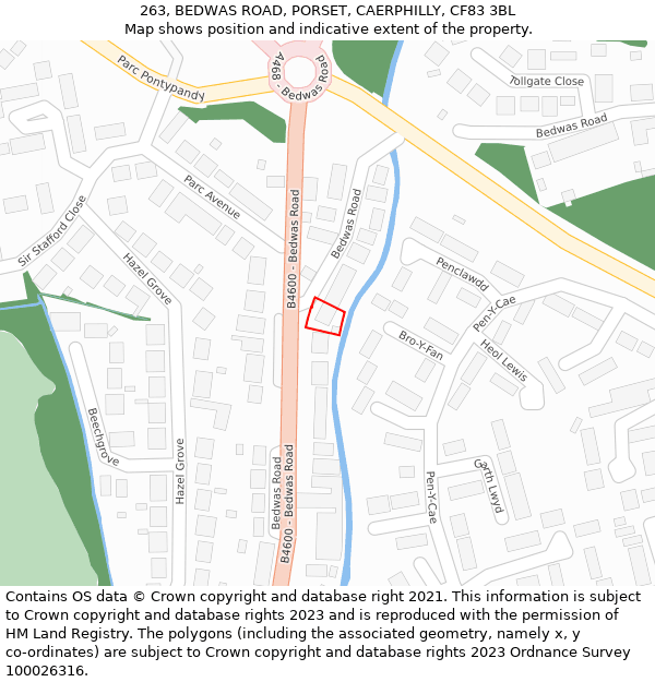 263, BEDWAS ROAD, PORSET, CAERPHILLY, CF83 3BL: Location map and indicative extent of plot