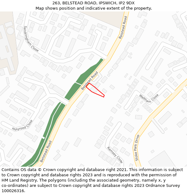 263, BELSTEAD ROAD, IPSWICH, IP2 9DX: Location map and indicative extent of plot