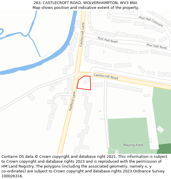 263, CASTLECROFT ROAD, WOLVERHAMPTON, WV3 8NA: Location map and indicative extent of plot