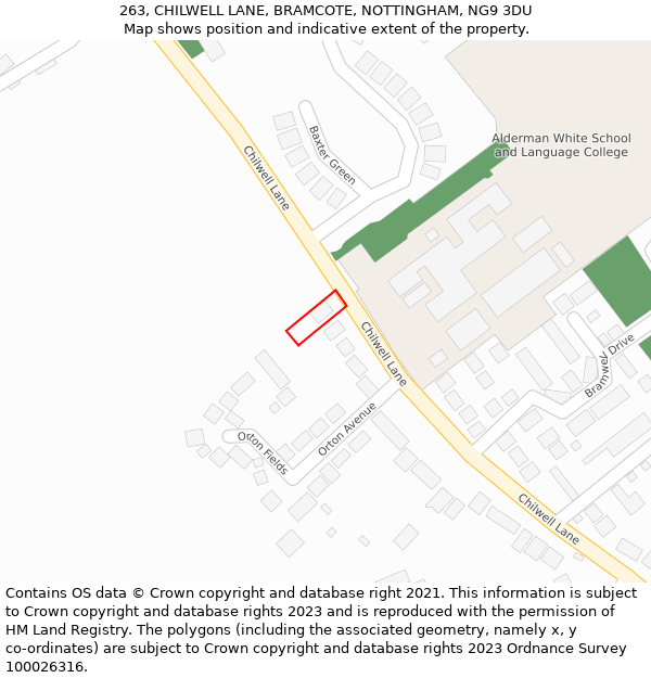 263, CHILWELL LANE, BRAMCOTE, NOTTINGHAM, NG9 3DU: Location map and indicative extent of plot