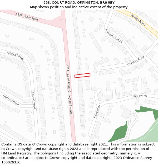 263, COURT ROAD, ORPINGTON, BR6 9BY: Location map and indicative extent of plot