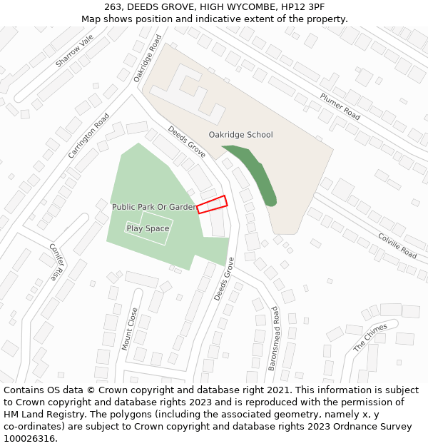 263, DEEDS GROVE, HIGH WYCOMBE, HP12 3PF: Location map and indicative extent of plot