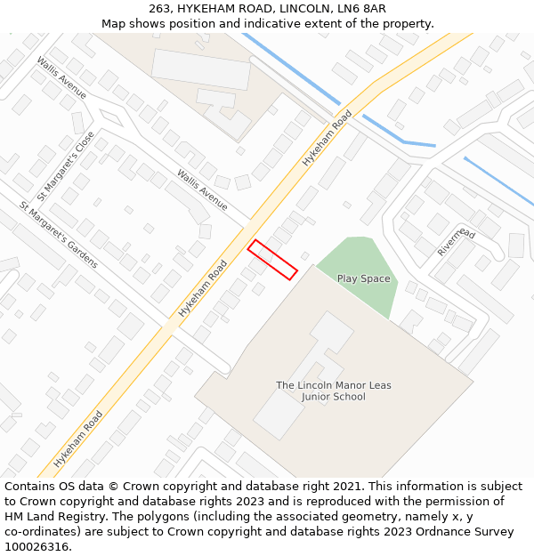 263, HYKEHAM ROAD, LINCOLN, LN6 8AR: Location map and indicative extent of plot