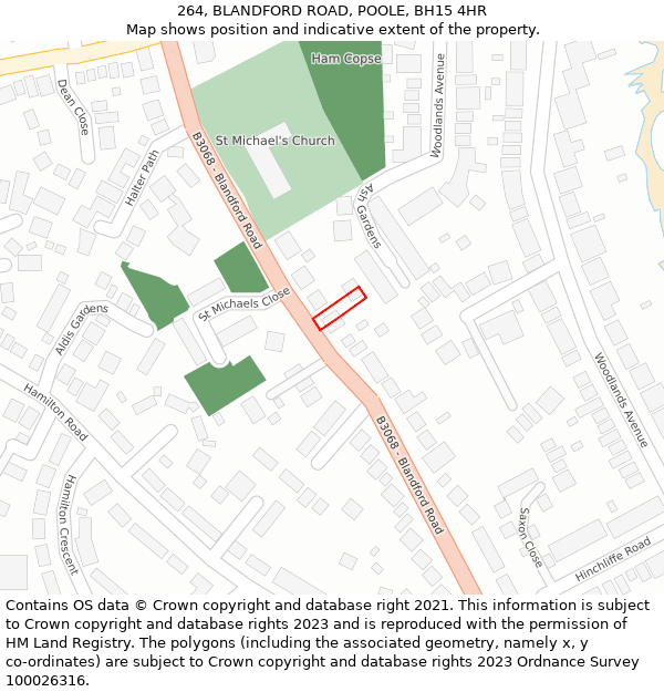 264, BLANDFORD ROAD, POOLE, BH15 4HR: Location map and indicative extent of plot