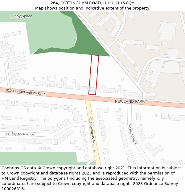 264, COTTINGHAM ROAD, HULL, HU6 8QA: Location map and indicative extent of plot