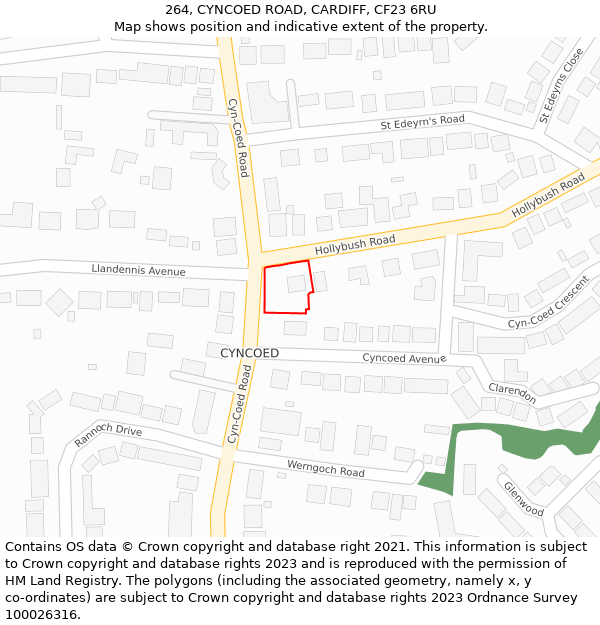 264, CYNCOED ROAD, CARDIFF, CF23 6RU: Location map and indicative extent of plot