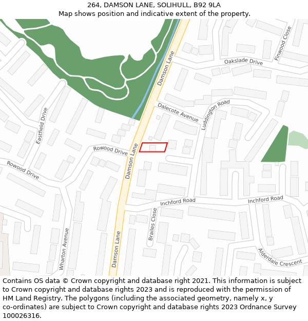 264, DAMSON LANE, SOLIHULL, B92 9LA: Location map and indicative extent of plot