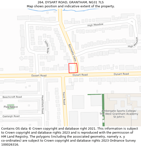 264, DYSART ROAD, GRANTHAM, NG31 7LS: Location map and indicative extent of plot