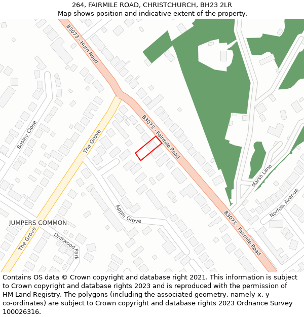 264, FAIRMILE ROAD, CHRISTCHURCH, BH23 2LR: Location map and indicative extent of plot