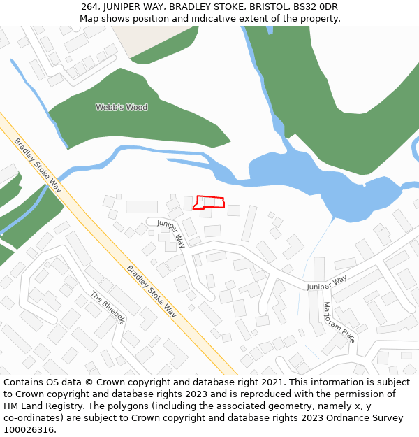 264, JUNIPER WAY, BRADLEY STOKE, BRISTOL, BS32 0DR: Location map and indicative extent of plot