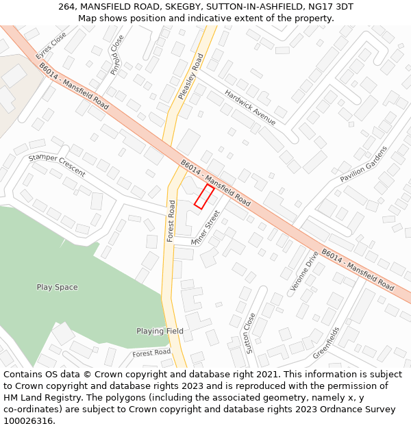 264, MANSFIELD ROAD, SKEGBY, SUTTON-IN-ASHFIELD, NG17 3DT: Location map and indicative extent of plot