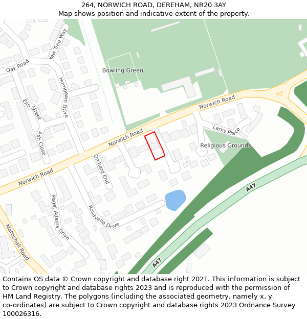 264, NORWICH ROAD, DEREHAM, NR20 3AY: Location map and indicative extent of plot