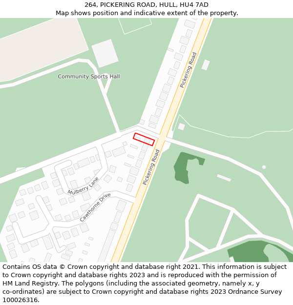 264, PICKERING ROAD, HULL, HU4 7AD: Location map and indicative extent of plot