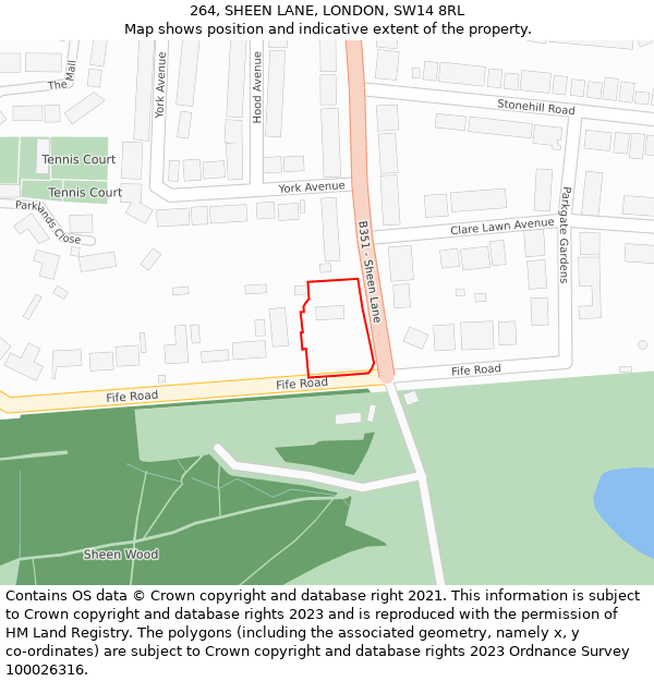 264, SHEEN LANE, LONDON, SW14 8RL: Location map and indicative extent of plot